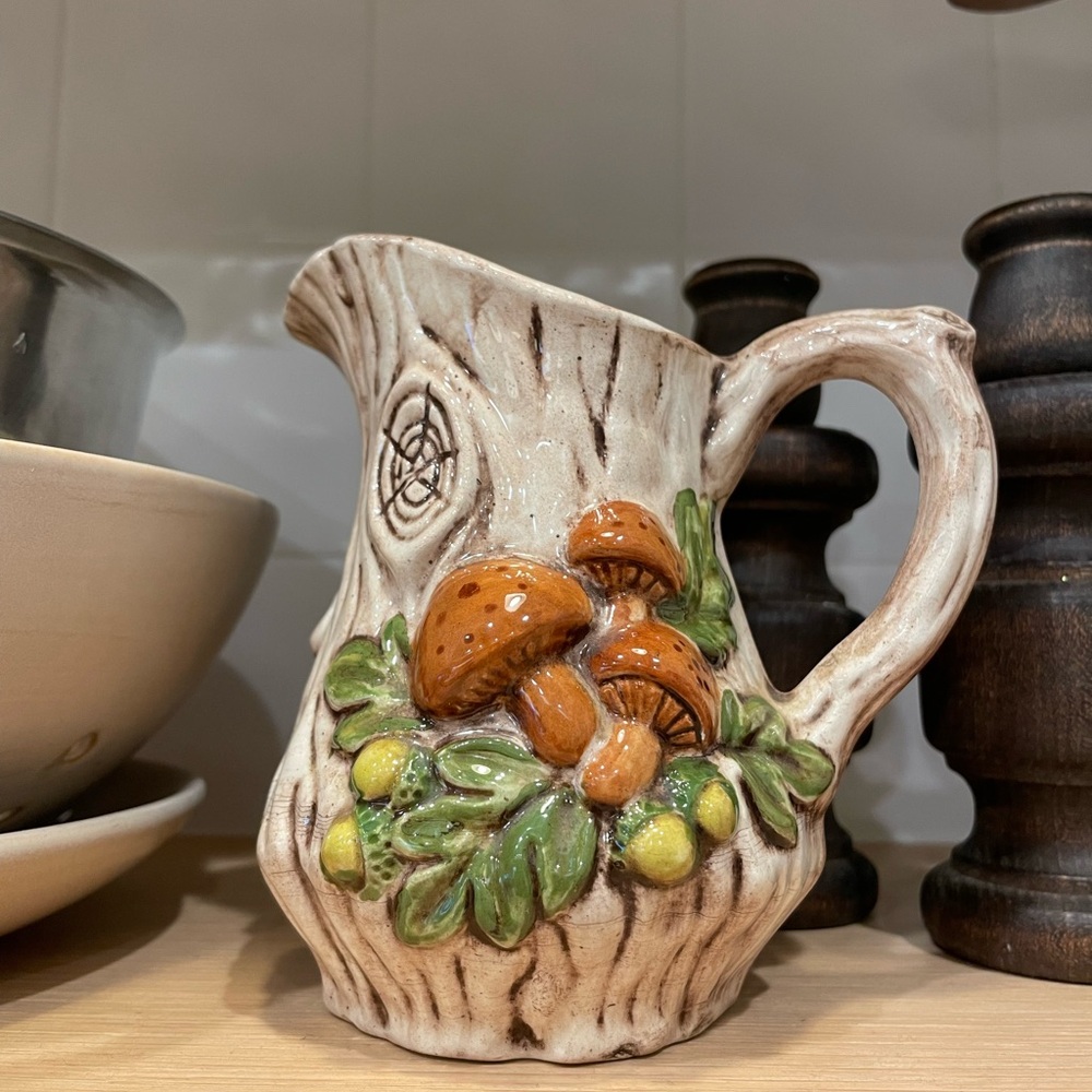 Vintage Toadstool Forest Woodland 70’s Pottery Pitcher